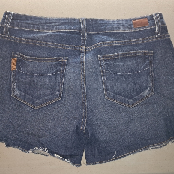 PAIGE Blue Jean Shorts with Distressed Hem - Picture 8 of 13
